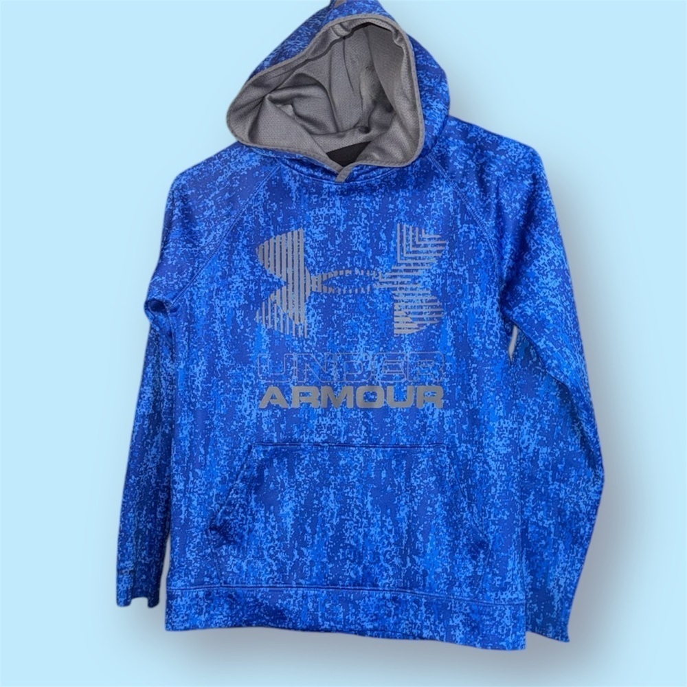 Under Armour Boys Youth Medium Fleece Lined pullover Hoody Sweatshirt blue/grey﻿